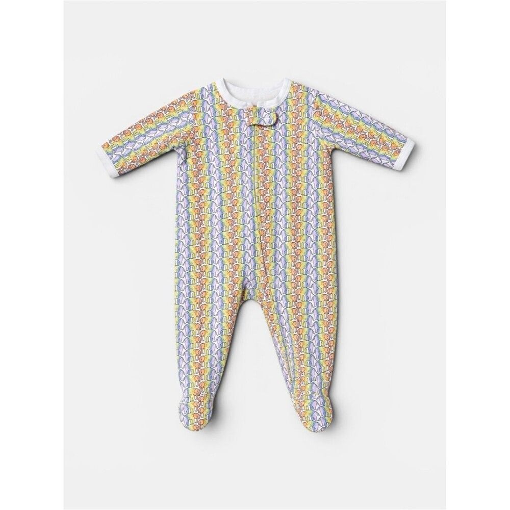 Roller Rabbit Tie Dye Daze Elephant Print Footie Pajamas 0-3M Rainbow Zip Romper